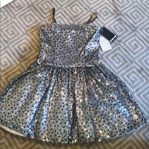 Un Deux Trois Girls Silver Sequin Party Dress